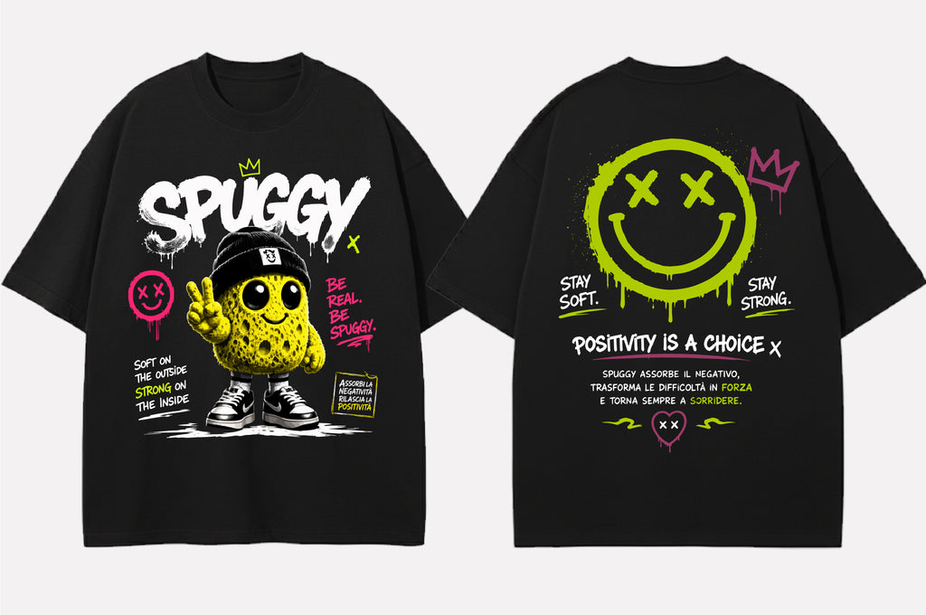 Spuggy T-Shirt Nera Be Real Be Spuggy - Fronte e Retro