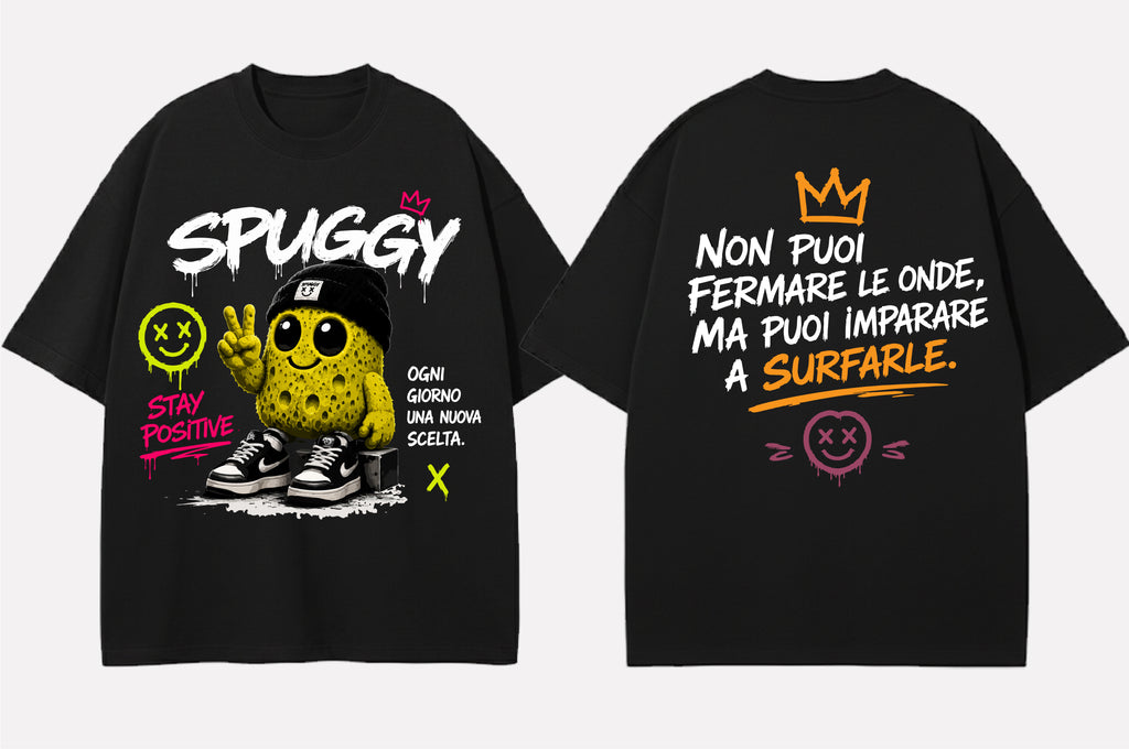 Spuggy T-Shirt Nera Real Vibes Only - Fronte e Retro