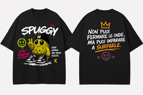 Spuggy T-Shirt Nera Real Vibes Only - Fronte e Retro