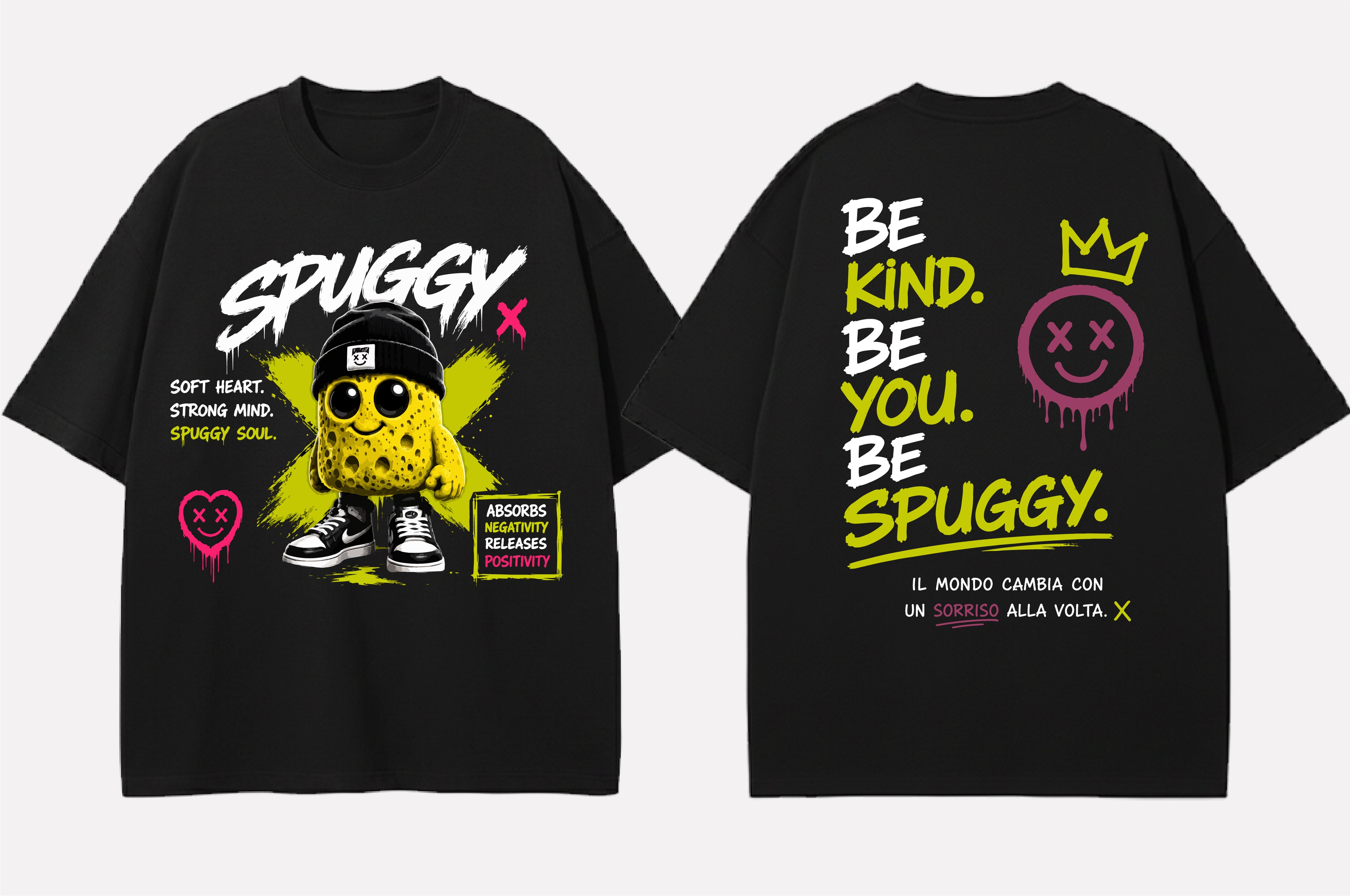 Spuggy T-Shirt Nera Stay Positive - Fronte e Retro