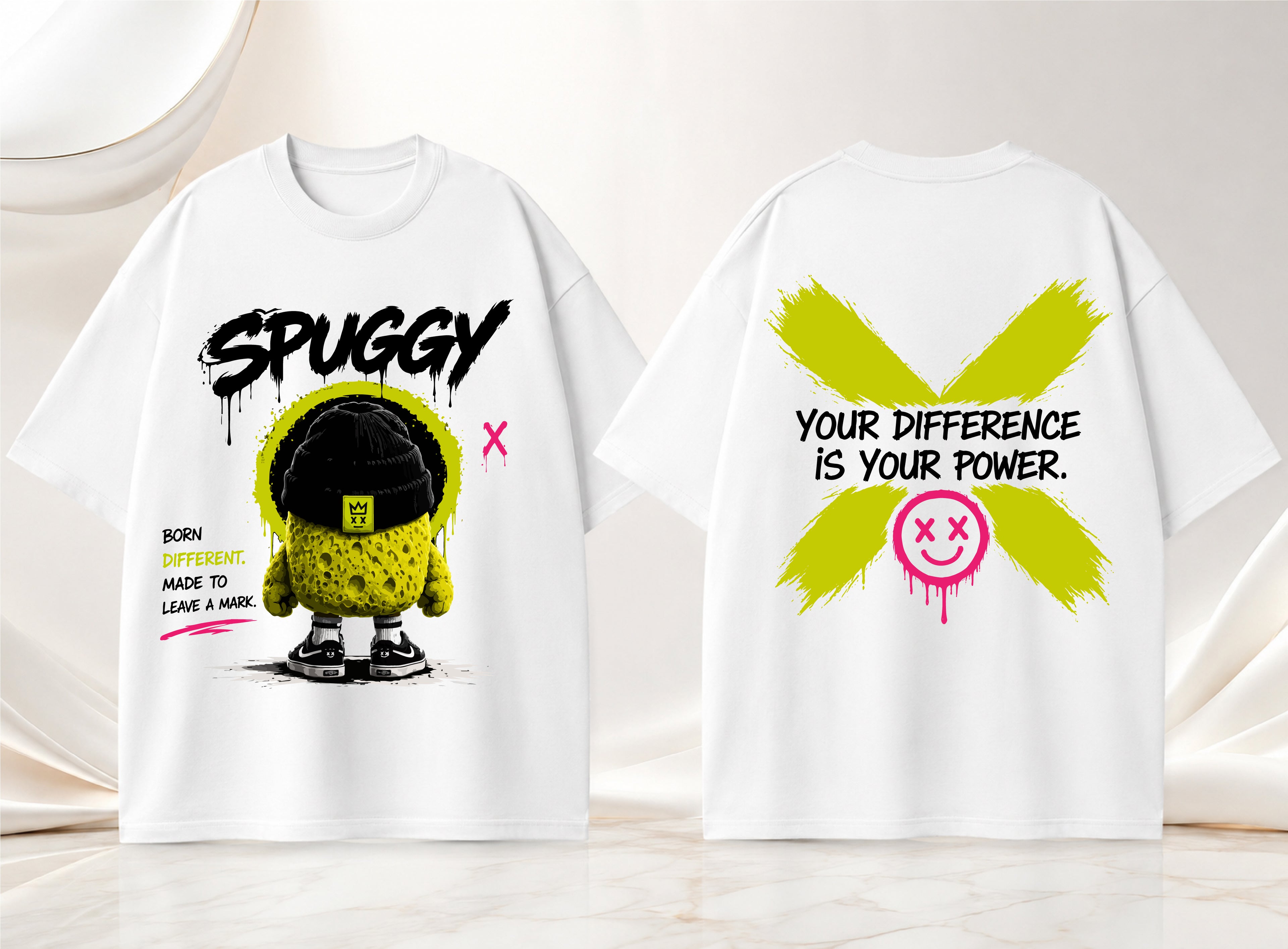 Spuggy T-Shirt Bianca Born Different - Fronte e Retro